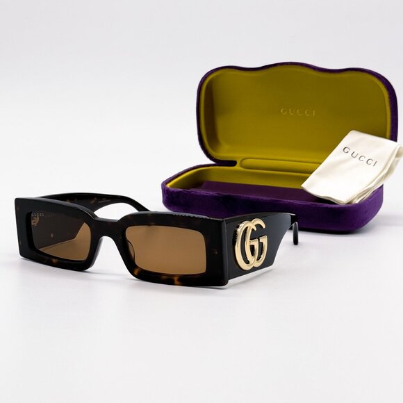 NEW GUCCI Rectangular frame sunglasses in tortoiseshell acetate WOMEN GUCCI - Picture 1 of 13